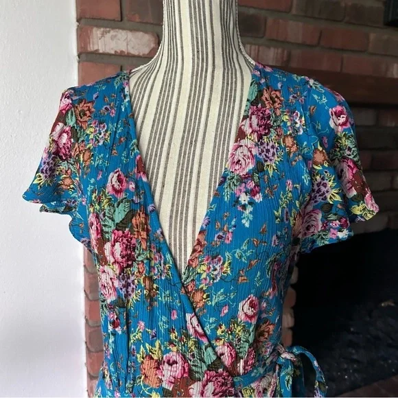 Auguste Beach House Frill Wrap Floral Maxi Dress in Blue Sz 6 - Picture 6 of 12